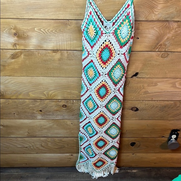 Elan Womens Sleeveless Crochet Maxi Dress Lg Geometric Resort wear boho colorful - Picture 1 of 12